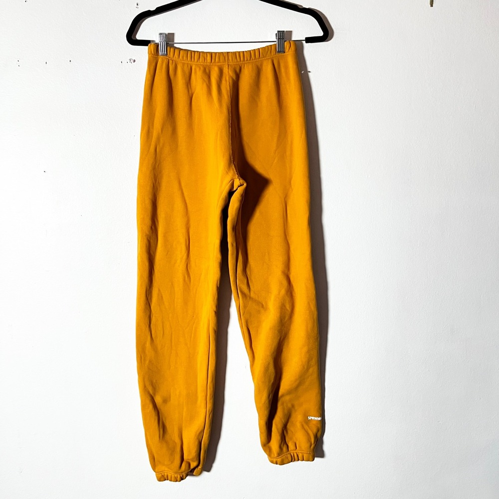 SPRWMN Sweatpants Womens XS Mustard Yellow Fleece Cotton Joggers